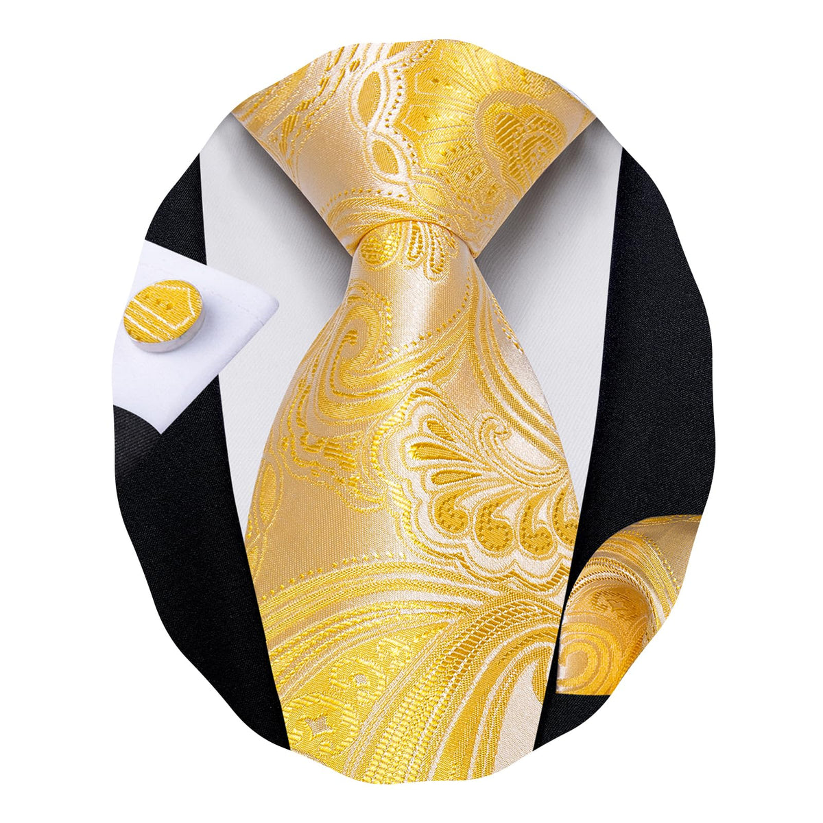 DiBanGu Yellow Paisley Necktie and Handkerchief Set For Wedding Men Yellow Tie