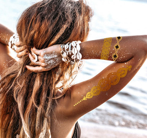 Metallic Gold Henna Temporary Tattoos 80+ Mandala Tattoos Flowers, Mandalas, Elephants Waterproof Nontoxic Long Lasting for Beach, Festivals, & Parties