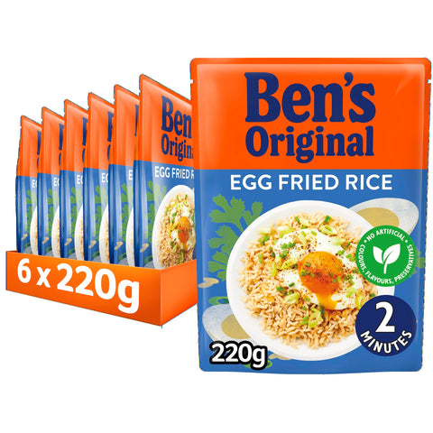 BENS ORIGINAL Egg Fried Microwave Rice, Bulk Multipack 6 x 220g pouches