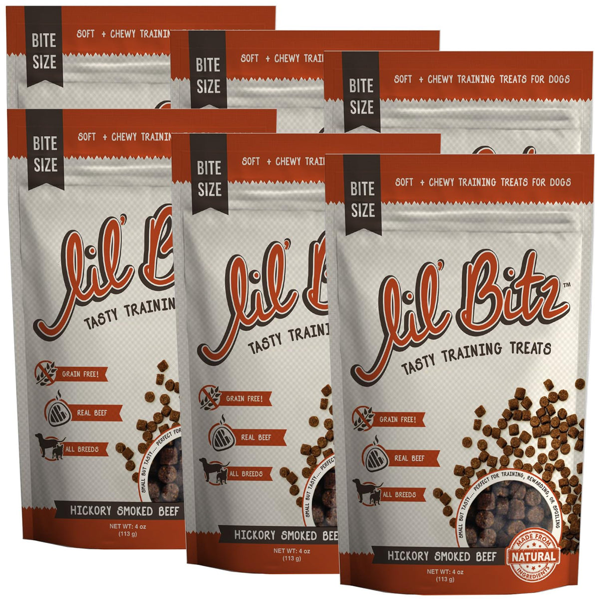 Lil' Bitz Training Treats for Dogs and Cats (6 Pack, All Dog Sizes - Hickory Smoked Beef)