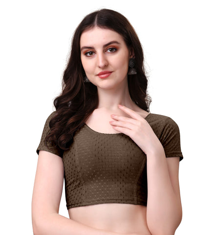 Kipzy Women's Round Neck Short Sleeve Blouse, Brown, 34