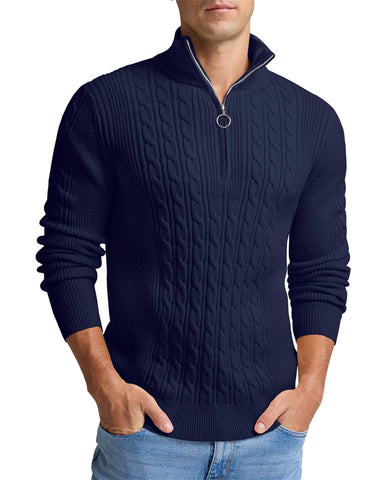 Half Zip Jumper Men Men's Pullover Great Sweater (Navy Blue,S)