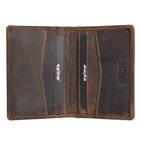 SKiDE Small Wallet | Credit Card Holder | Minimalist Wallet & Card Holder for Men Slim | Small Purse for Men & Card Holder Leather for Men | 7 Card Slots & 2 Currency Compartment (Hunter Brown)