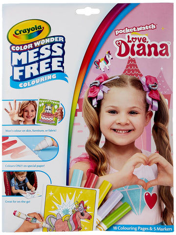 CRAYOLA Colour Wonder Love Diana, Mess Free Colouring Pages With 5 Markers Included, 23 Piece Set