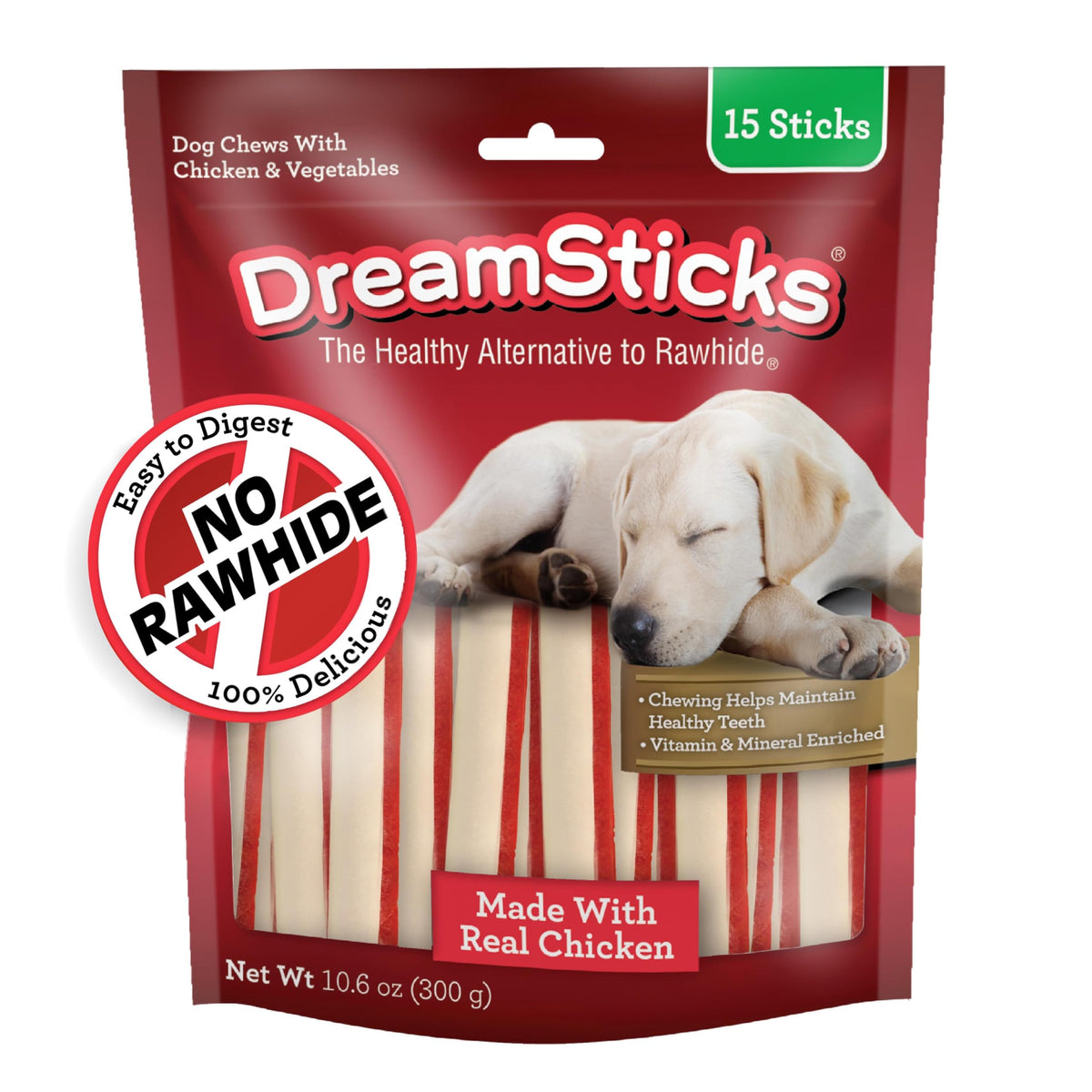 DreamBone DreamSticks, Rawhide Free Dog Chew Sticks Made with Real Chicken and Vegetables, 15 Sticks