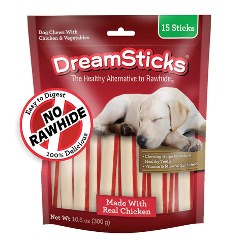 DreamBone DreamSticks, Rawhide Free Dog Chew Sticks Made with Real Chicken and Vegetables, 15 Sticks