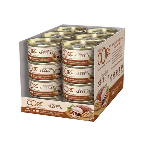 Wellness CORE Signature Selects, Wet Cat Food, Cat Food Wet In Sauce, Grain Free Cat Food, High Meat Content, Shredded Boneless Chicken & Turkey, 24 X 79 G