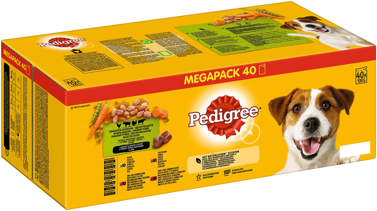 Pedigree Mixed Selection in Gravy 40 Pouches, Adult Wet Dog Food, Megapack (40 x 100 g)