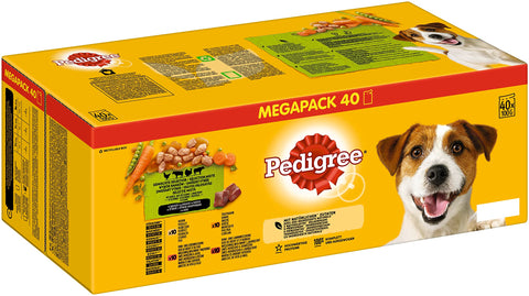 Pedigree Mixed Selection in Gravy 40 Pouches, Adult Wet Dog Food, Megapack (40 x 100 g)