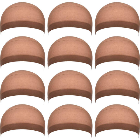 EBOOT 12 Pack Nylon Wig Caps for Women and Men (Light Brown)