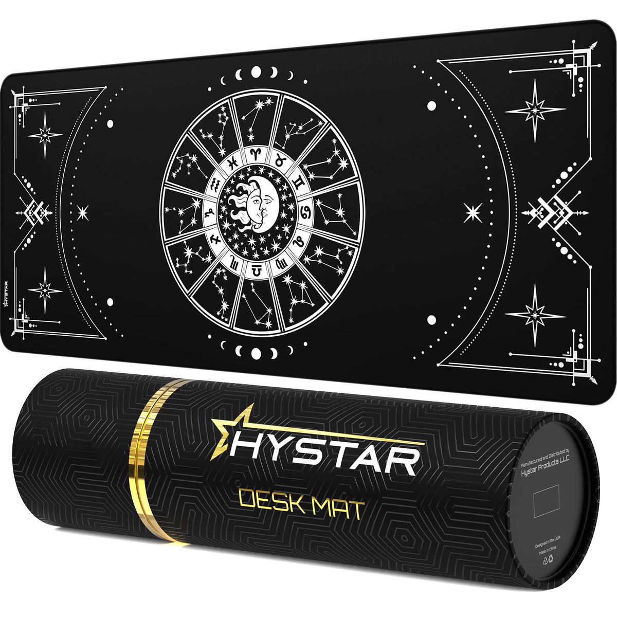 Hystar Extended Gaming Mouse Pad | XXL 36" x 16" | 5mm Thick, Waterproof Surface, Smooth Polyester Fabric, and Natural Rubber Base | Zodiac (Dark)