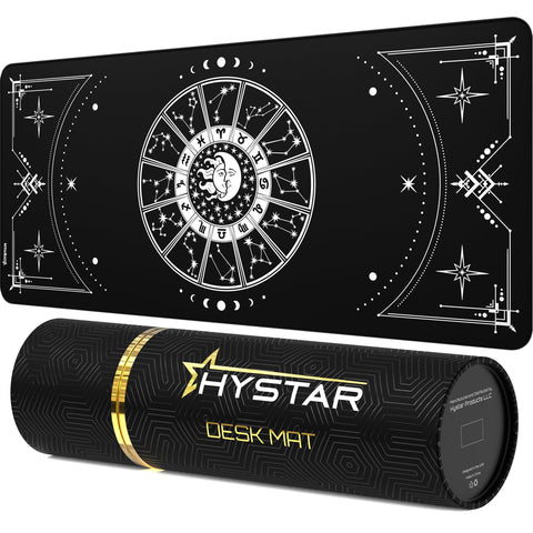 Hystar Extended Gaming Mouse Pad | XXL 36" x 16" | 5mm Thick, Waterproof Surface, Smooth Polyester Fabric, and Natural Rubber Base | Zodiac (Dark)