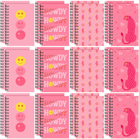 Crtiin 24 Pcs Mini Preppy Notebook Bulk Pink Diary Journal Notebooks with Lined Spiral Notebooks Preppy Travel Notebook Small Pocket Notepads Office Preppy Supplies, 3.15 x 4.92 Inch