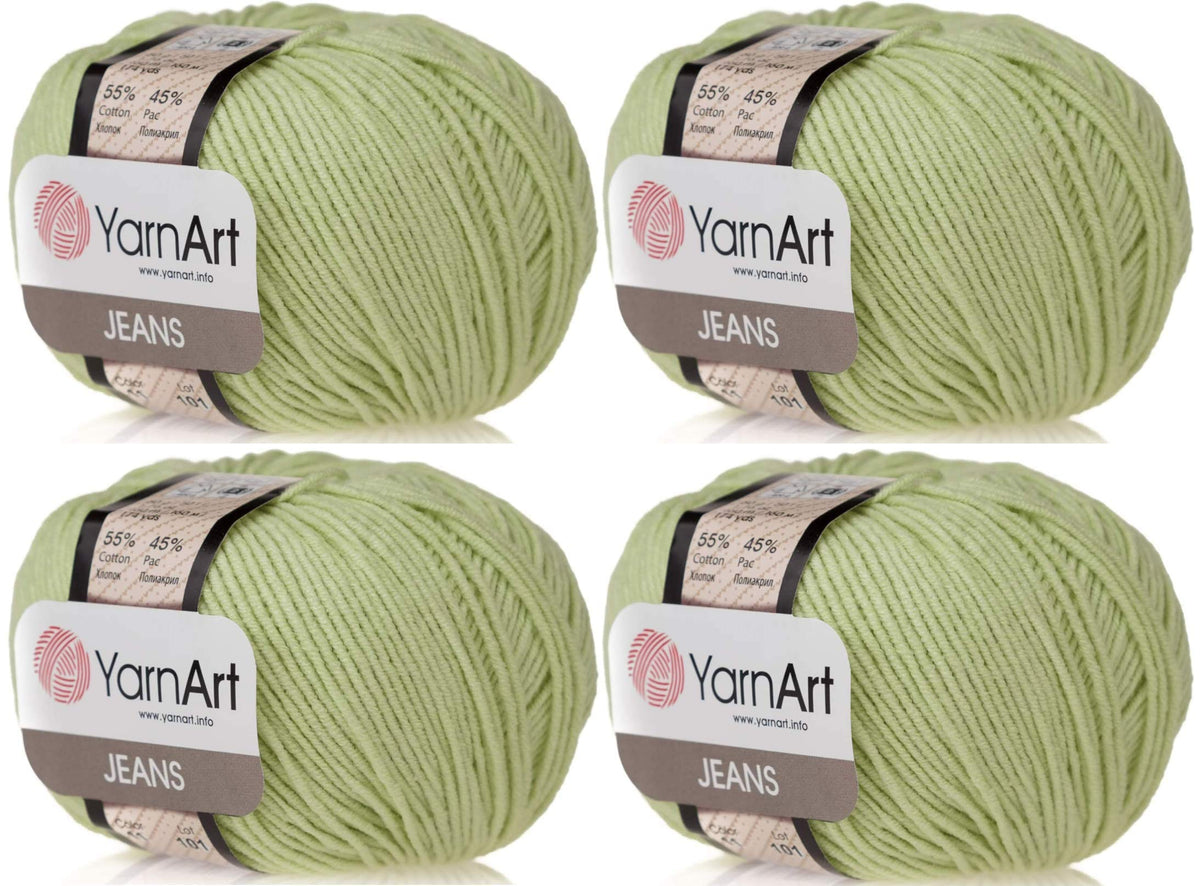 4 Skeins YarnArt Jeans 55% Cotton 45% Acrylic Yarn Blend Thread Crochet Hand Knitting Art Lot of 4skn 200 gr 696 yds (11-Light Green)