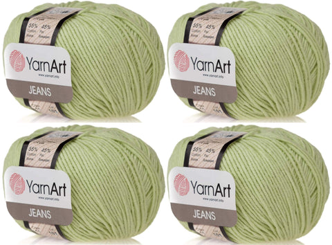 4 Skeins YarnArt Jeans 55% Cotton 45% Acrylic Yarn Blend Thread Crochet Hand Knitting Art Lot of 4skn 200 gr 696 yds (11-Light Green)