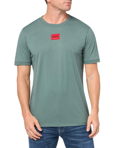 HUGO Ribbed Crew Neck Regular Fit Center Logo T-Shirt Balsam Green