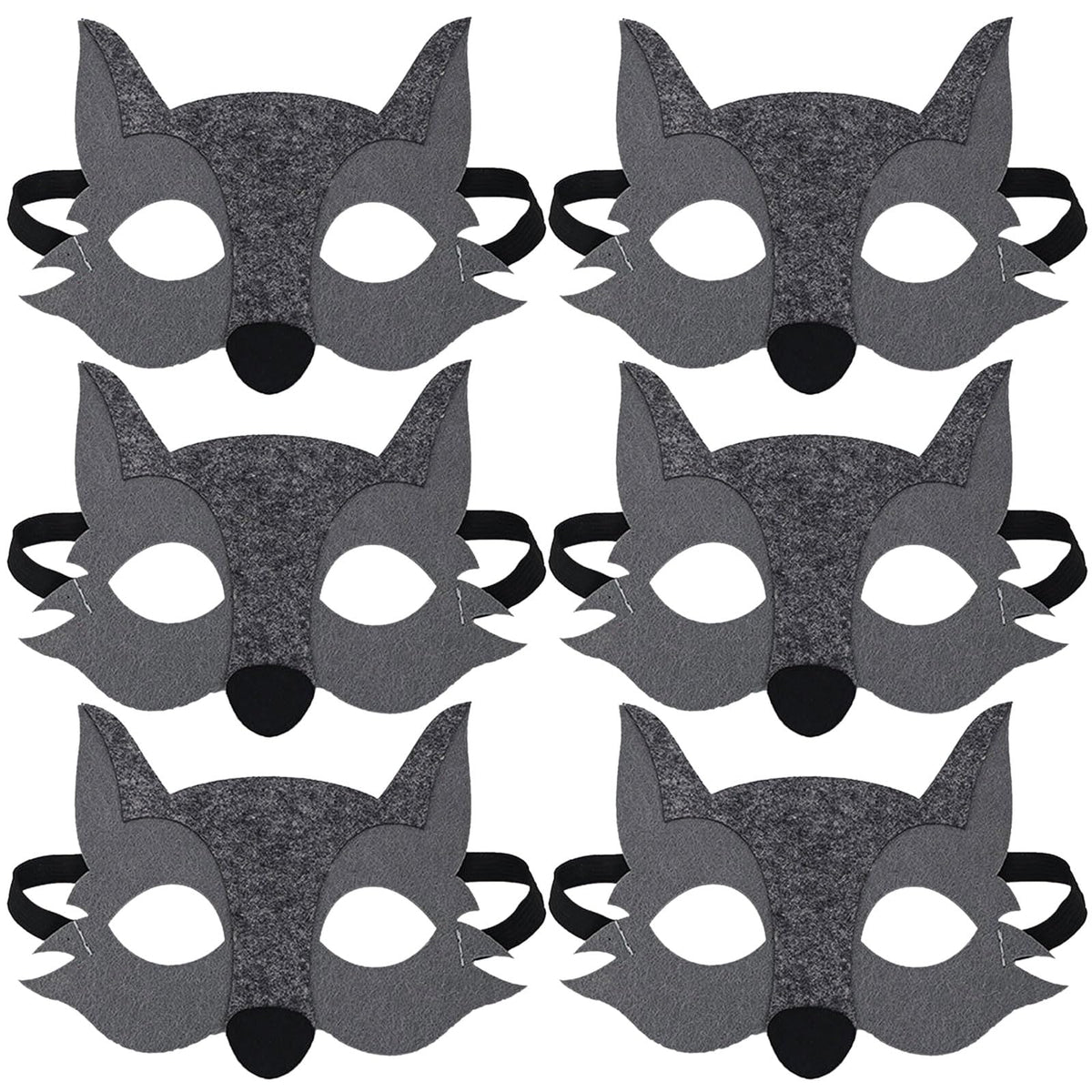 FUIPVGI 6 PCS Wolf Animals Felt Animals Masks for Kids Kids Animal Masks Half Face Wolf Halloween Felt Masks Wolf Masks for Kids Cosplay Costume Party Favors for Safari or Jungle Themed Parties (Grey)