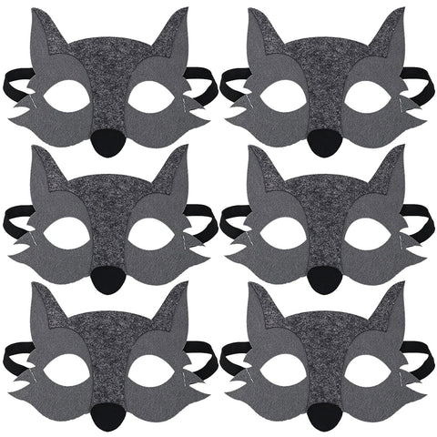 FUIPVGI 6 PCS Wolf Animals Felt Animals Masks for Kids Kids Animal Masks Half Face Wolf Halloween Felt Masks Wolf Masks for Kids Cosplay Costume Party Favors for Safari or Jungle Themed Parties (Grey)