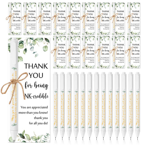 Fulmoon 50 Sets Employee Appreciation Gifts Bulk Includes Thank You May You Be Proud Sign Ballpoint Pens Green Leaves Greeting Cards with Twine for Teacher Office Staff Coworker Baby Shower Favors
