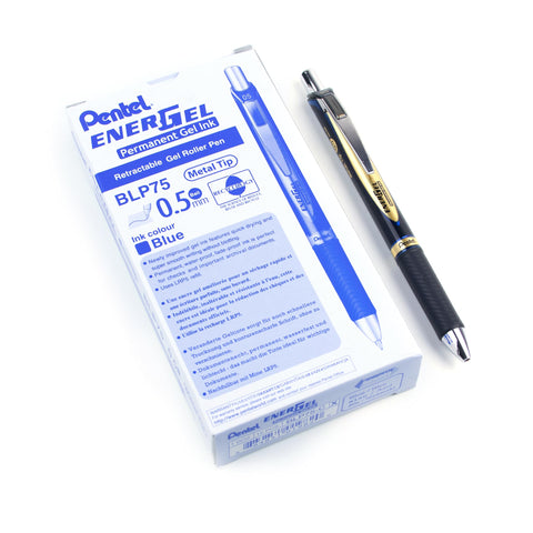 Pentel EnerGel Permanent Retractable Rollerball 0.5mm - Blue Ink - Pack of 12