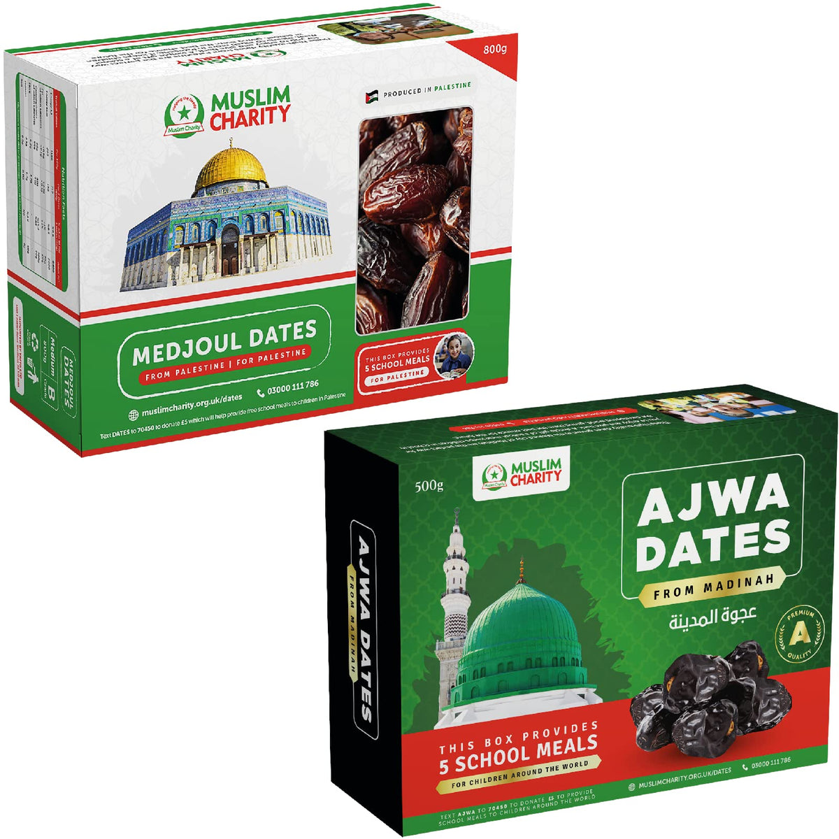Muslim Charity Bundle of 800g Palestinian Medjool Dates and 500g Ajwa Dates from Madinah - All Natural Vitamin Rich Delicious Dates Delights