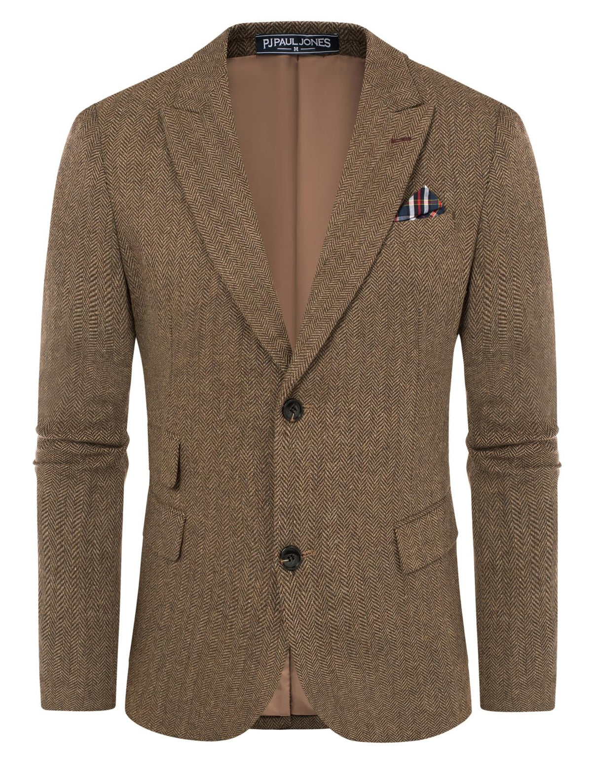 PJ Paul Jones Men's Vintage Herringbone Tweed Blazers British Wool Blend Sport Coat Jacket, Coffee Herringbone, L