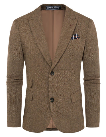 PJ Paul Jones Men's Vintage Herringbone Tweed Blazers British Wool Blend Sport Coat Jacket, Coffee Herringbone, L
