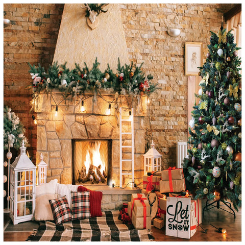 AIIKES 10x10FT Christmas Fireplace Backdrops for Photography Christmas Tree Photography Backdrop Christmas Photo Backdrops Family Party Supplies Photo Booth Studio Props 11-784