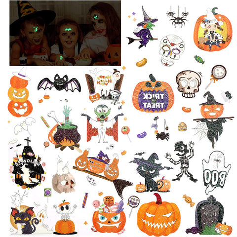 Halloween Tattoos for Kids, HOWAF Halloween Temporary Tattoo Glow in the Dark Tattoo Stickers Trick or Treat Party Bag Fillers/Halloween Decorations, Skull, Ghosts, Pumpkins, Vampire, Bats, More