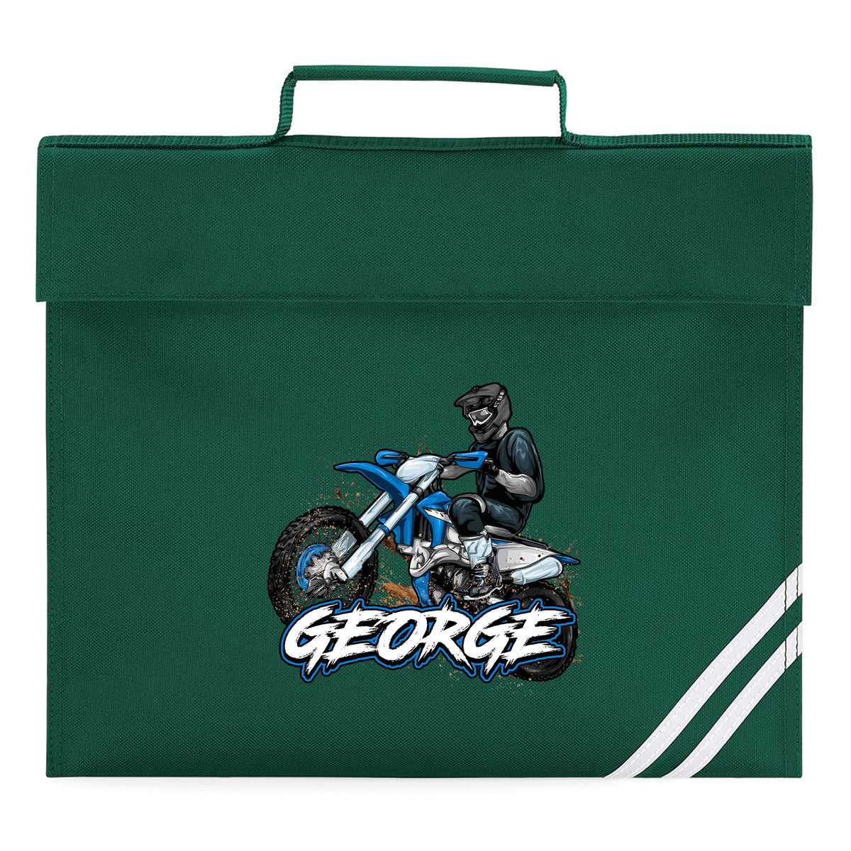 Purple Print House Personalised Dirt Bikes Book Bag, Boys Back to School Gifts, Custom Bags for Kids Who Loves motorbikes. Primary and Nursery Child Bookbag, Boys and Girls, One Size, Bottle