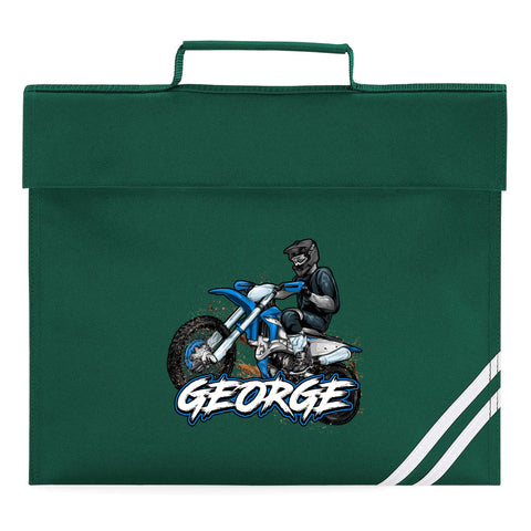 Purple Print House Personalised Dirt Bikes Book Bag, Boys Back to School Gifts, Custom Bags for Kids Who Loves motorbikes. Primary and Nursery Child Bookbag, Boys and Girls, One Size, Bottle
