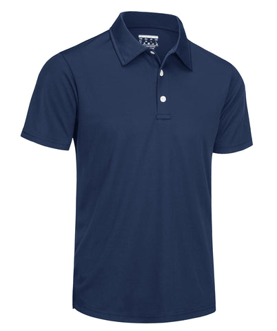 TACVASEN Men's Breathable Polo Shirts Quick Dry Casual Work Golf Shirt with Button Navy Blue