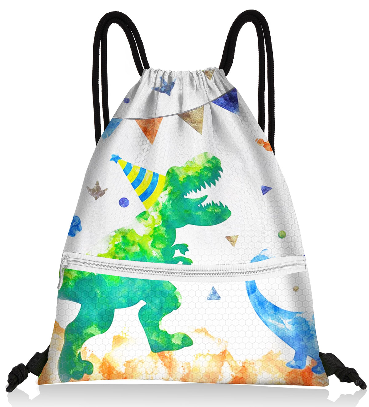 Slohif Drawstring Backpack Beach Swim Bag for Kids Draw String Dance Travel Cinch Ballet Gym Bags for Girls Boys Green Dinosaur Waterproof Backpack for Swimming Summer Camp Pool Sports Nylon Large