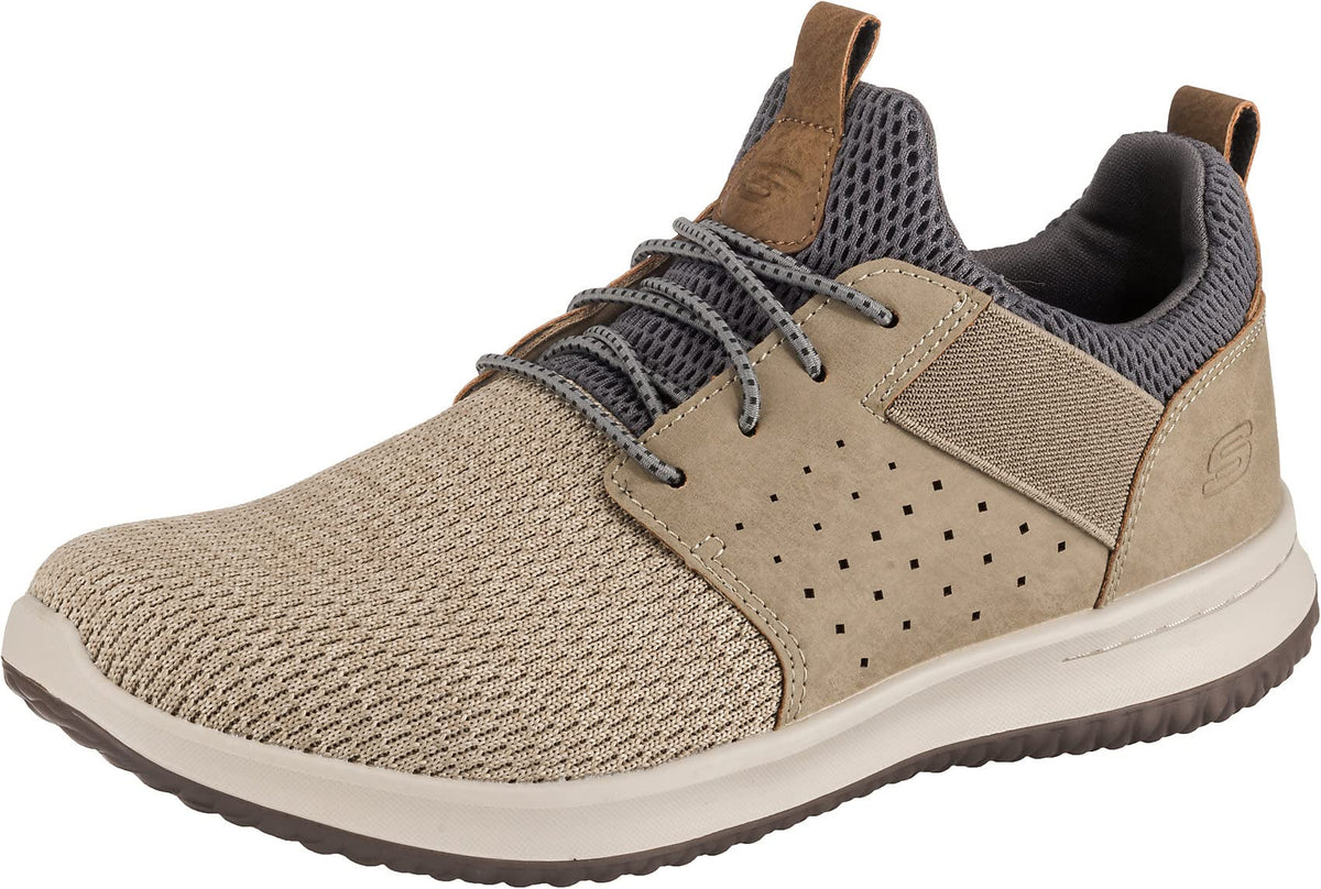 Skechers Men's Delson Camben Trainers, Taupe Mesh W Synthetic, 9.5 UK