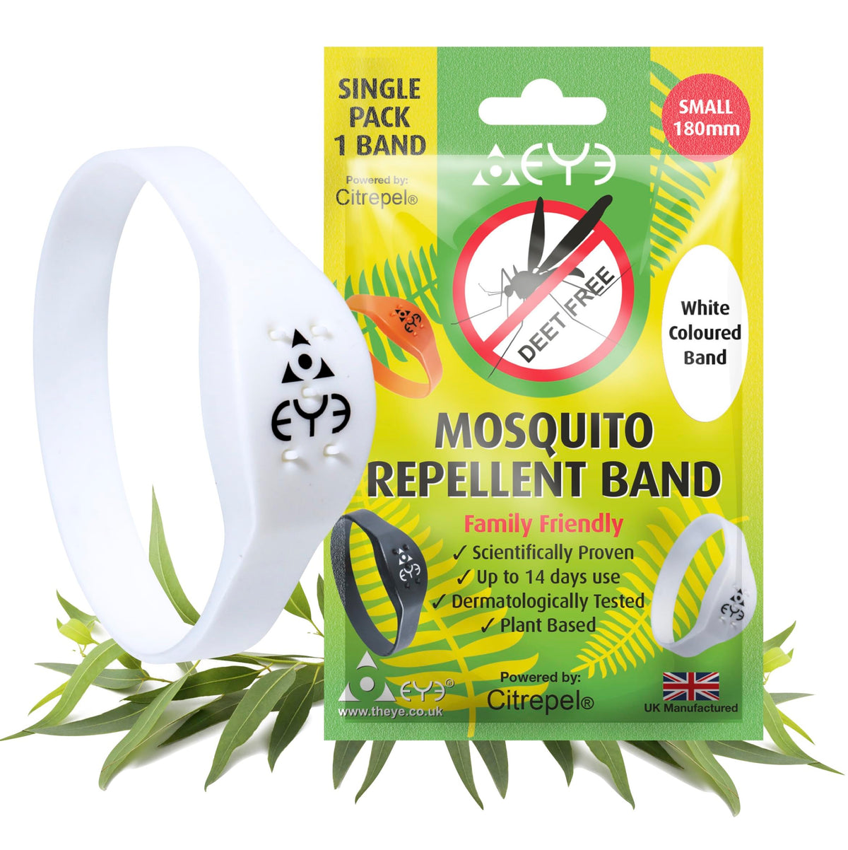 THEYE Mosquito Repellent Bracelet - Anti Mosquito Bracelet for Adults, Children, Kids - 100% Natural, Deet Free Mosquito Repellent Bands - Provides Up to 2 Weeks Protection - White Small