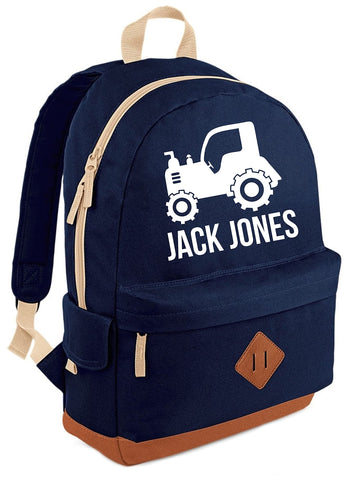 Edward Sinclair | Navy | Personalised | tractor with name | DESIGN 2 | Heritage | Backpack | with White Print