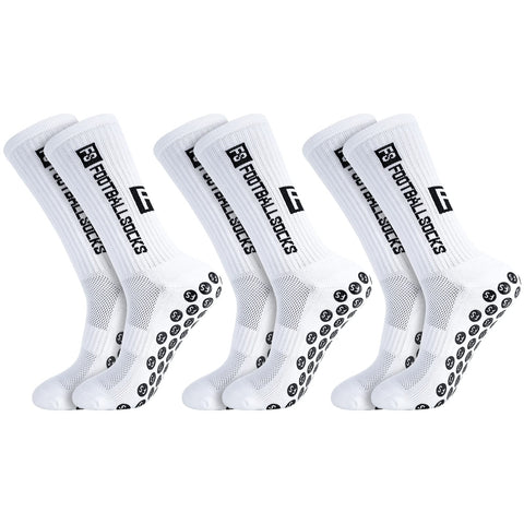 FANTESI 3 Pairs Football Socks for Men Women Sports Socks Football Non-Slip Grip Football Socks UK 6-11 Non-Slip Sports Socks for Football Basketball Running, White, One Size