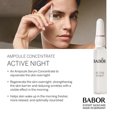 BABOR Active Night Ampoule Serum Concentrates, Hyaluronic Acid Serum, Hydrating Night Treatment for Dry and Damaged Skin, Moisturizing Serum 7 Day Treatment