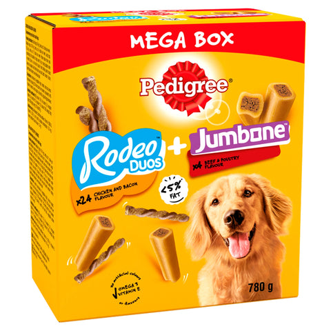 Pedigree Dog Treats in Mega Box, Rodeo Duos & Jumbone Medium, 780g