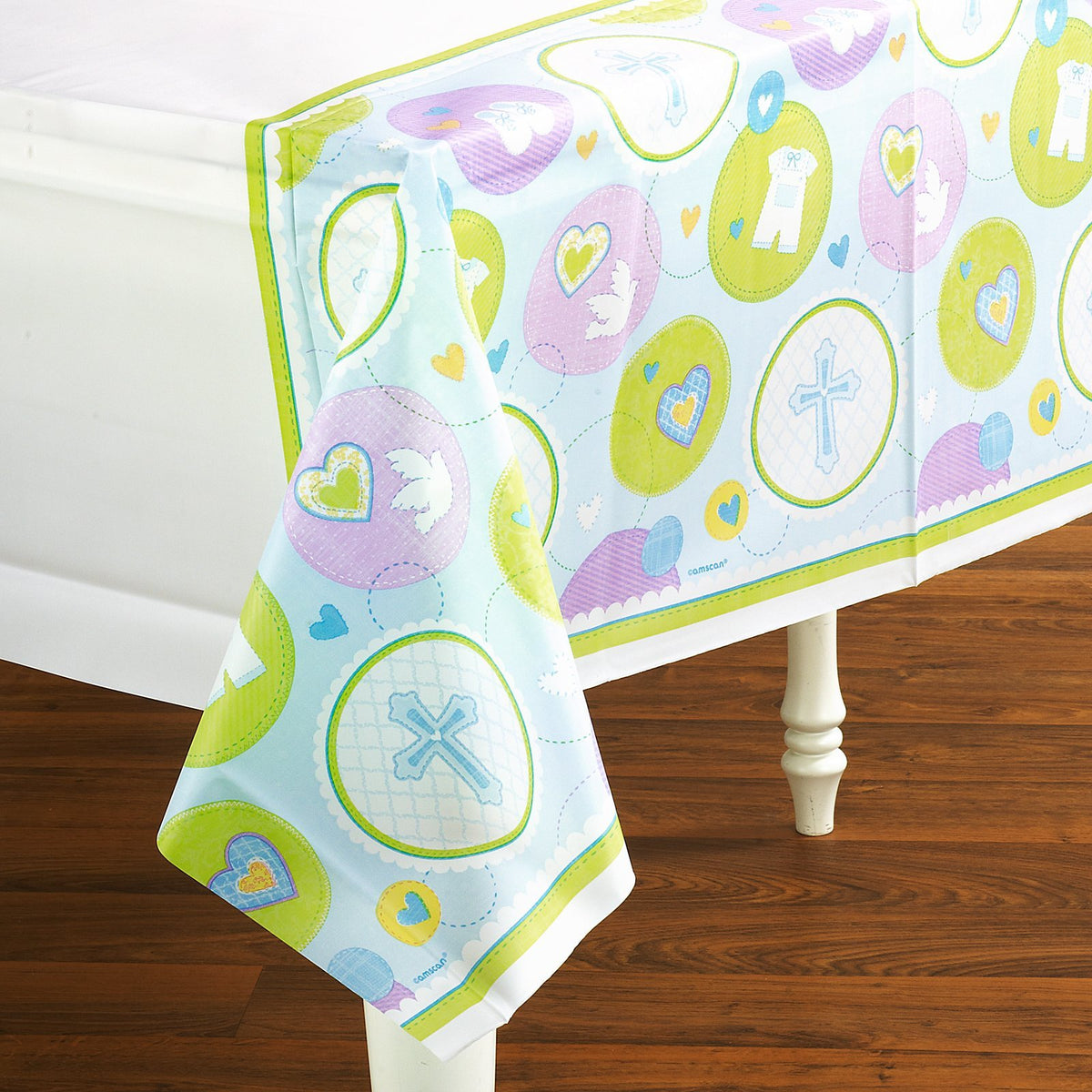 Amscan Sweet Christening Plastic Table Cover, 54" x 102", Blue