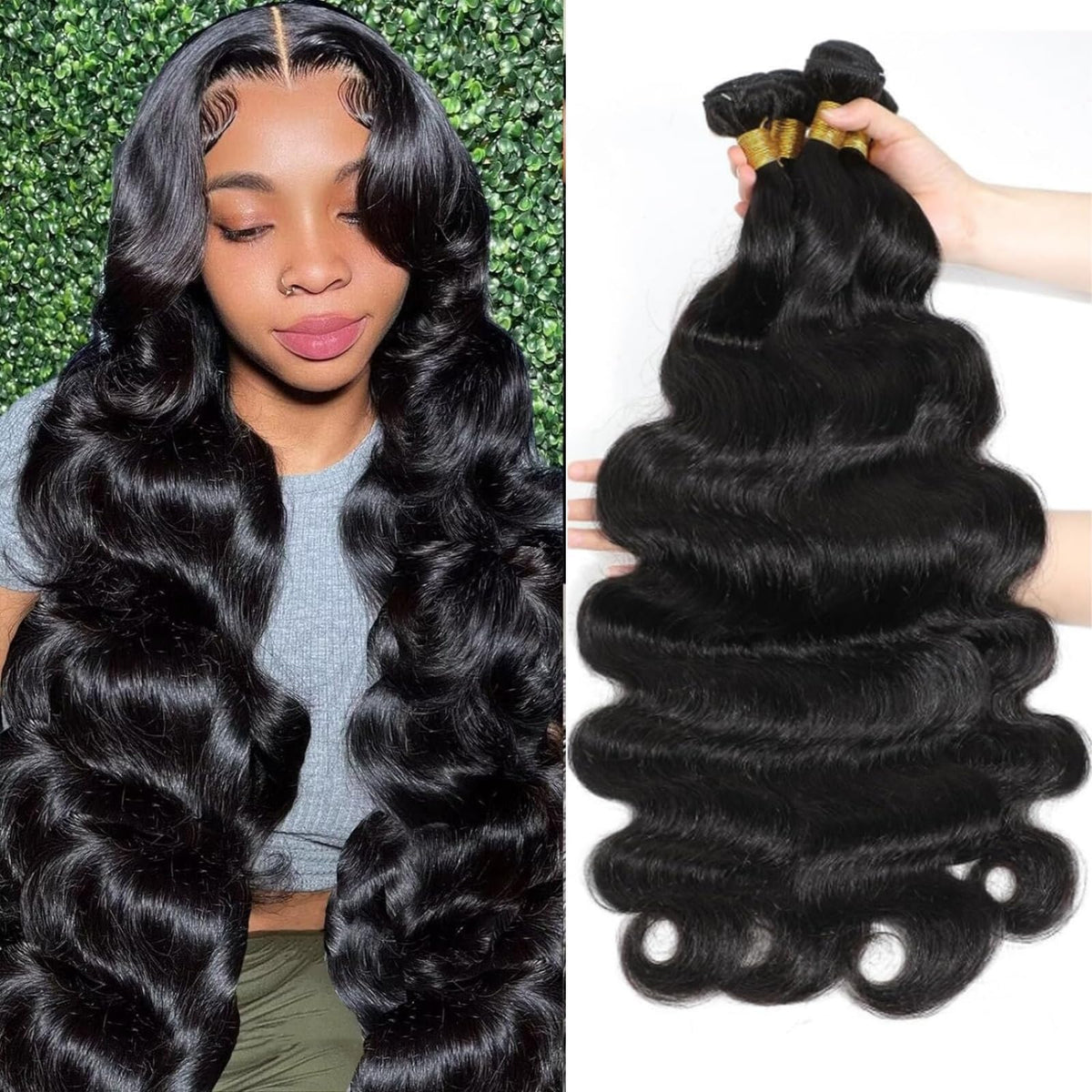 10A Brazilian Virgin Body Wave Human Hair 4 Bundles 16" 18" 20" 22" Brazilian Human Hair Body Wave Bundles 100% Unprocessed Virgin Remy Body Wave Human Hair Bundles for Black Women Natural Black