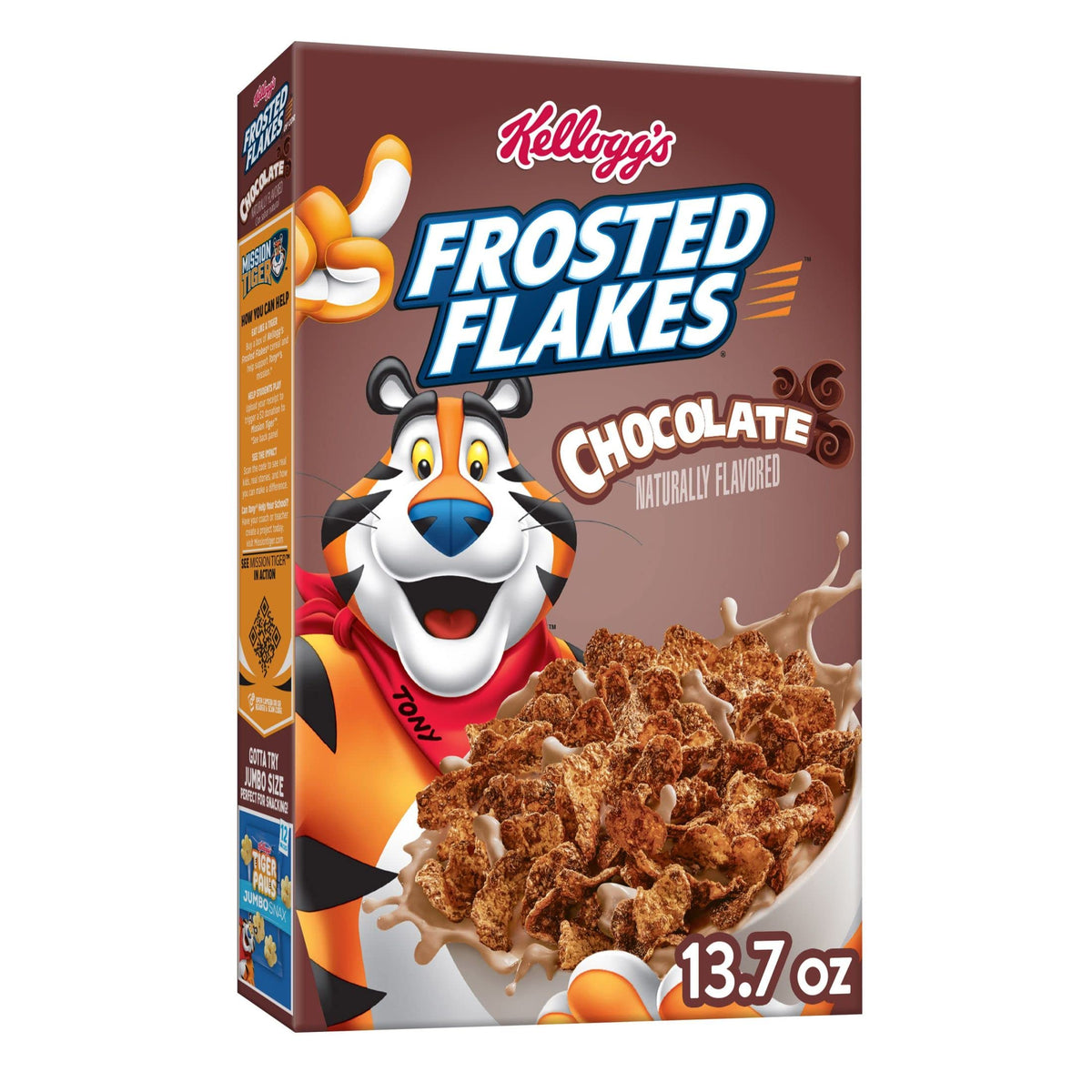 Kellogg's Frosted Flakes Cold Breakfast Cereal, 8 Vitamins and Minerals, Kids Snacks, Chocolate, 13.7oz Box (1 Box)