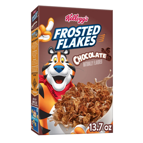 Kellogg's Frosted Flakes Cold Breakfast Cereal, 8 Vitamins and Minerals, Kids Snacks, Chocolate, 13.7oz Box (1 Box)