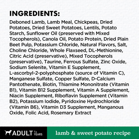 NUTRO Limited Ingredient Diet Adult Dry Dog Food Lamb & Sweet Potato Dog Kibble, 22 lb. Bag