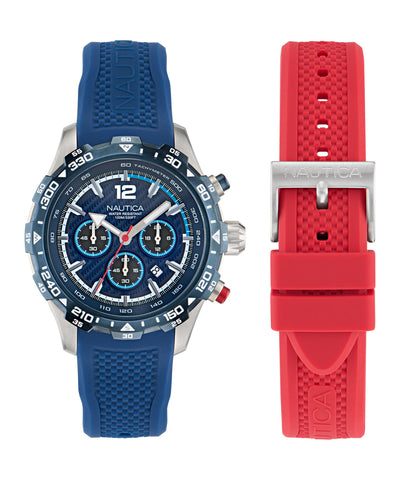 Nautica Men's Blue Silicone Strap & Red Silicone Strap Watch (Model: NAPNSS401)