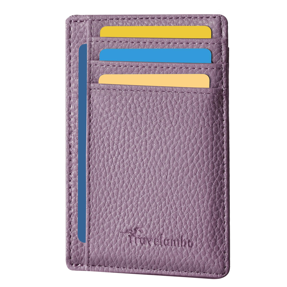 Travelambo Front Pocket Minimalist Leather Slim Wallet RFID Blocking Medium Size(Litchi Lavender)