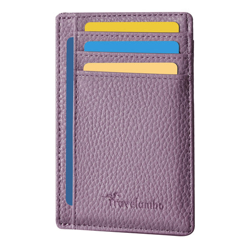 Travelambo Front Pocket Minimalist Leather Slim Wallet RFID Blocking Medium Size(Litchi Lavender)