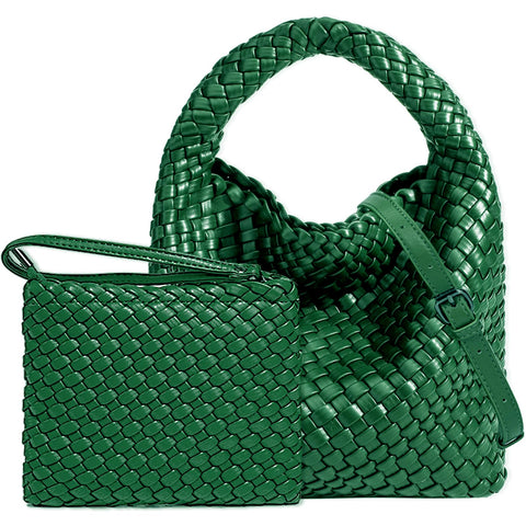 Handmade Woven Shoulder Bags for Women Cute Hobo Tote Handbag Mini Clutch Purse with Magnetic Buckle Crossbody Phone Bag, Forest Green