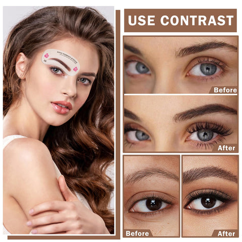 ZHISHUDL Eyebrow Stamp Stencil Kit Eye Brow Stencil Kit Brow Stamp Kit Long Lasting Waterproof Eyebrow Makeup Powder Kit with 24 Reusable Eyebrow Stencils - 02 Brown&Light Brown&Skin Color