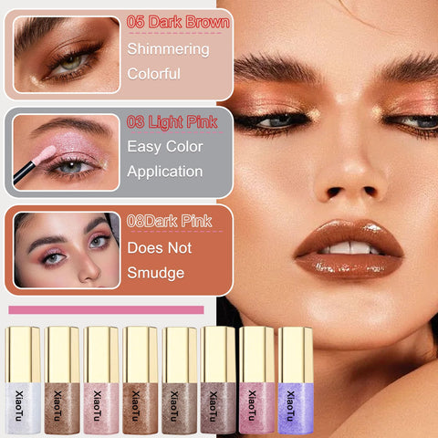 XiaoTu 8PCS Liquid Glitter Eyeshadow Set,Highly Pigmented Glitter Eyeshadow,Shiny Colorful Long Lasting Waterproof Glitter Liquid Eye Shadow,Quick Drying,Mini Cute Shimmer Eyeshadow Makeup Set